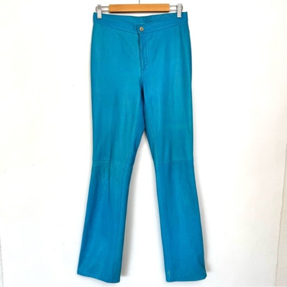 Ralph Laurent Black labell Vibrant Blue 100% Leather bootcut Pants 4 - Picture 2 of 15